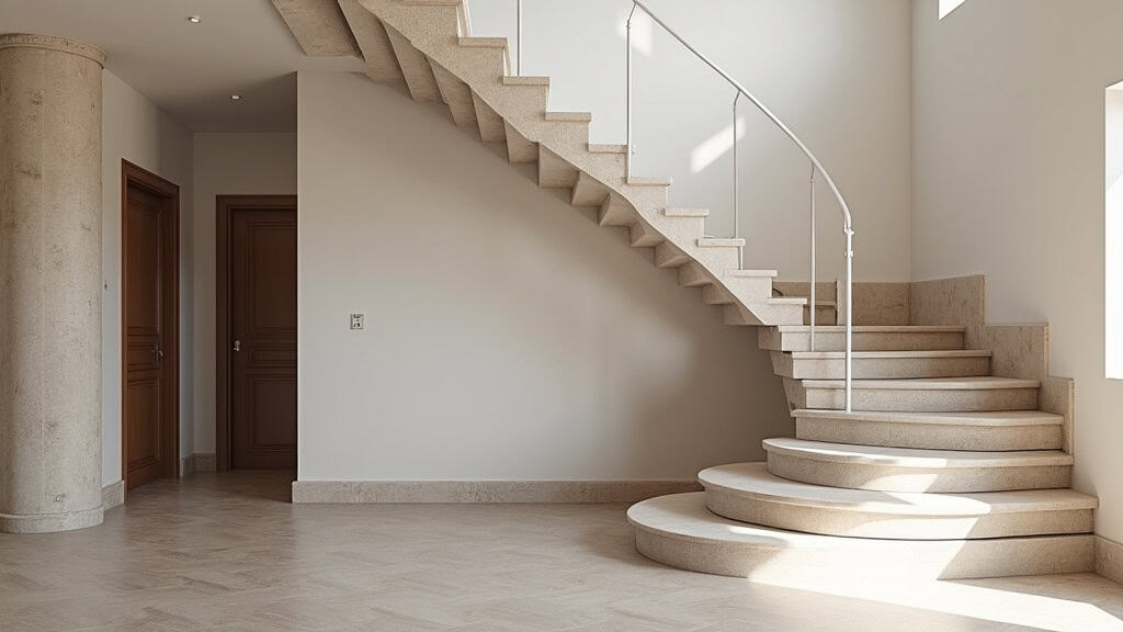 Monte-escalier tournant installé dans une maison à Ginestas, épousant parfaitement la courbe de l