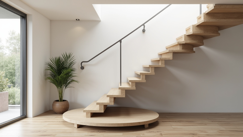 Monte-escalier tournant installé dans une maison à Lepuix, avec courbe fluide suivant la rampe