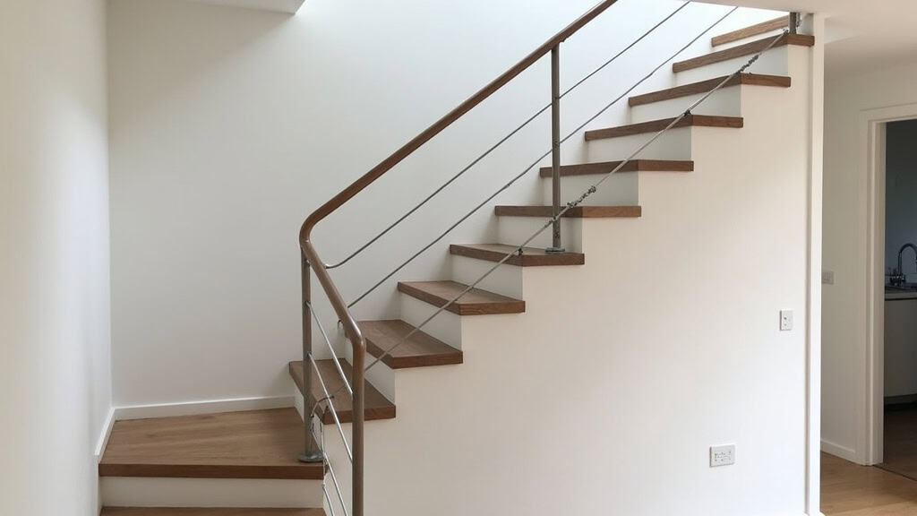Monte-escalier tournant installé dans une maison à Ménéac avec rail sur mesure adapté aux virages