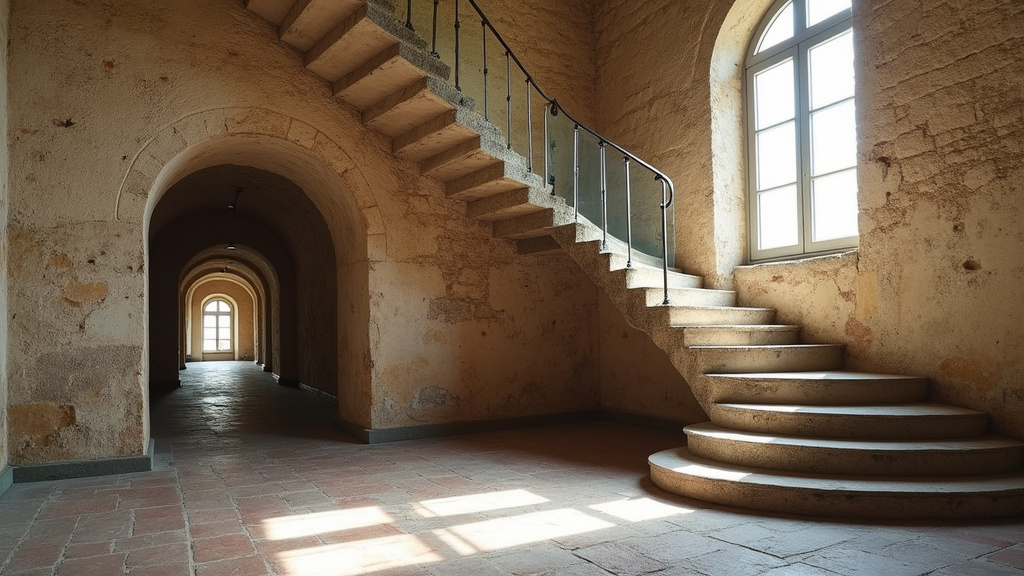 Monte-escalier tournant installé dans une maison ancienne à La Chapelle-Launay