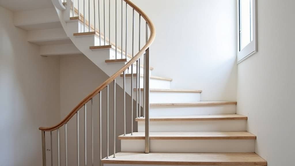 Monte-escalier tournant installé dans une maison ancienne à Linars, montrant le rail adapté à la courbure de l