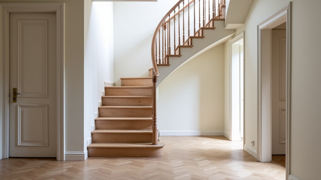 Monte-escalier tournant installé discrètement dans une maison ancienne de Vaudelnay, intégré au décor intérieur