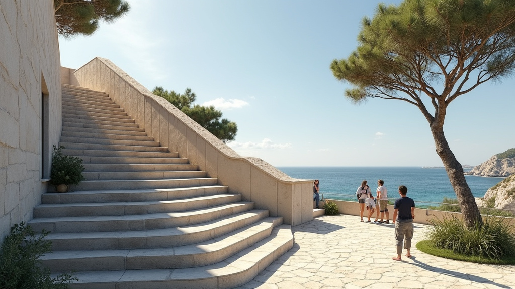 Monte-escalier tournant installé sur un escalier avec palier à Montmartin-sur-Mer
