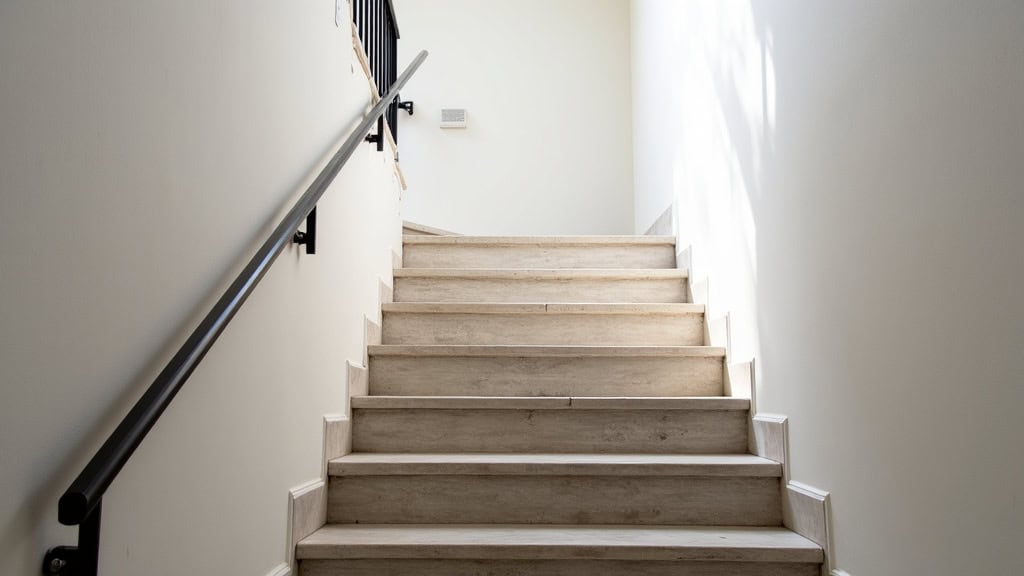 Monte-escalier tournant installé sur un escalier en colimaçon à Mamoudzou