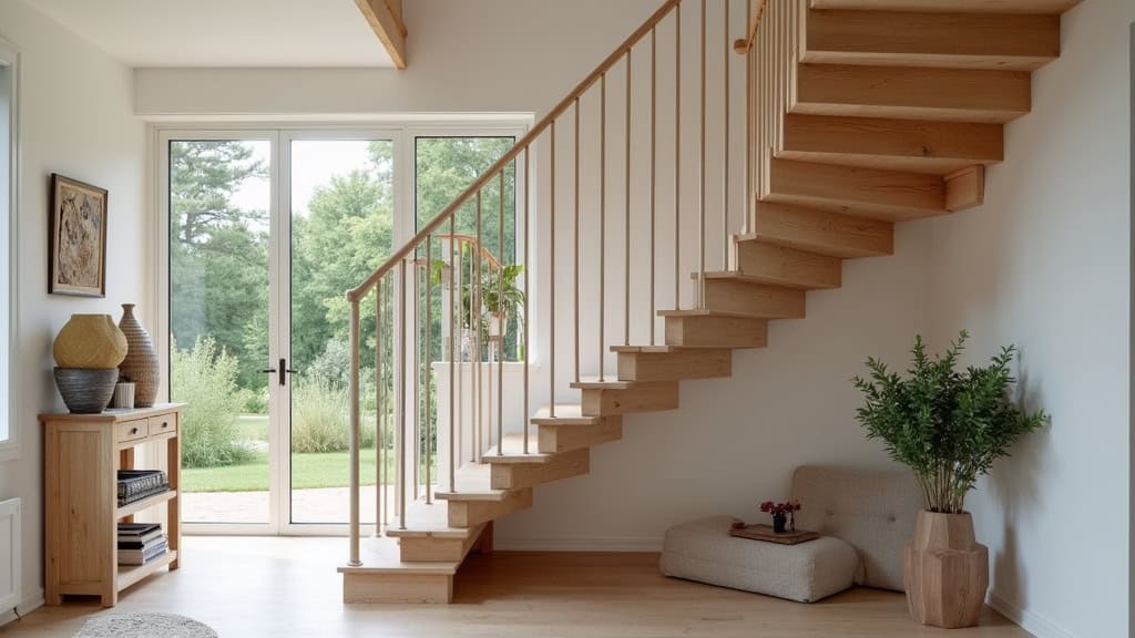 Monte-escalier tournant intégré dans une maison traditionnelle à Dirinon