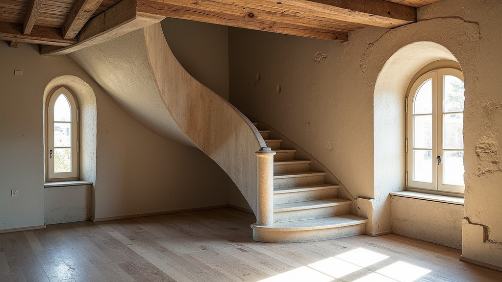 Monte-escalier tournant sur mesure dans une maison ancienne à Châteauneuf-sur-Isère