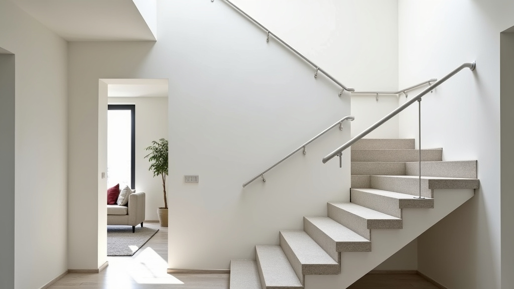 Monte-escalier tournant sur un escalier en colimaçon dans une villa de La Grande-Motte, avec rail blanc et siège gris