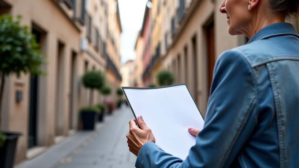 Personne âgée en train d’examiner un dossier d’aides financières pour un monte-escalier à Vieux-Thann