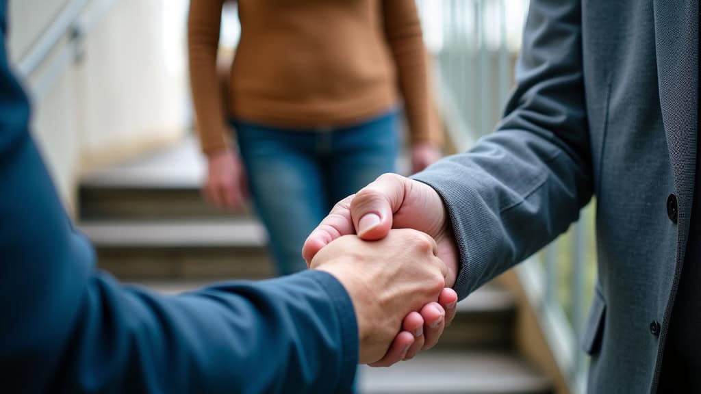 Personne âgée recevant un devis pour un monte-escalier à Anizy-le-Grand
