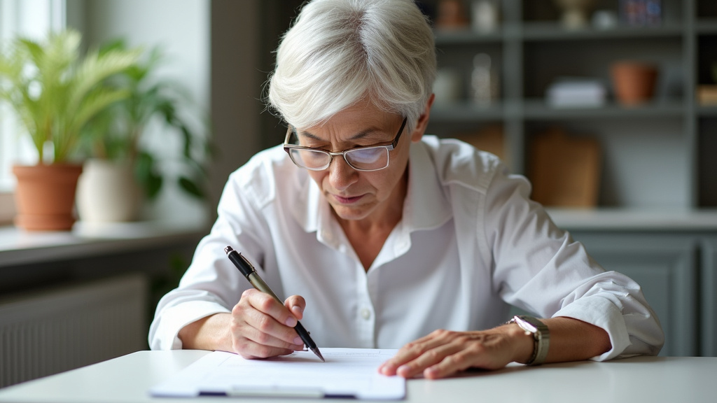 Personne âgée remplissant un formulaire de demande d