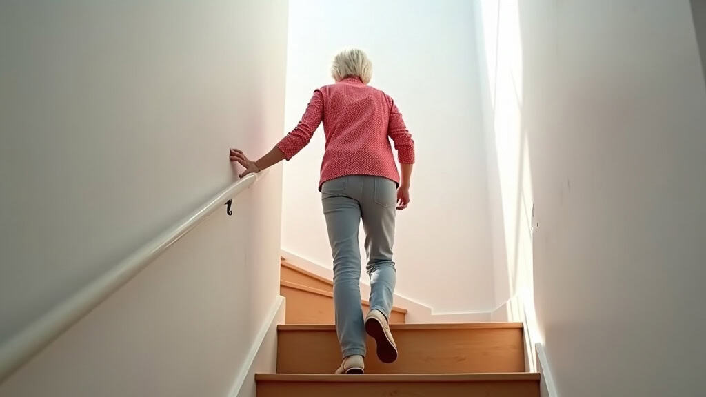 Personne âgée testant un monte-escalier dans une maison de Chamboulive