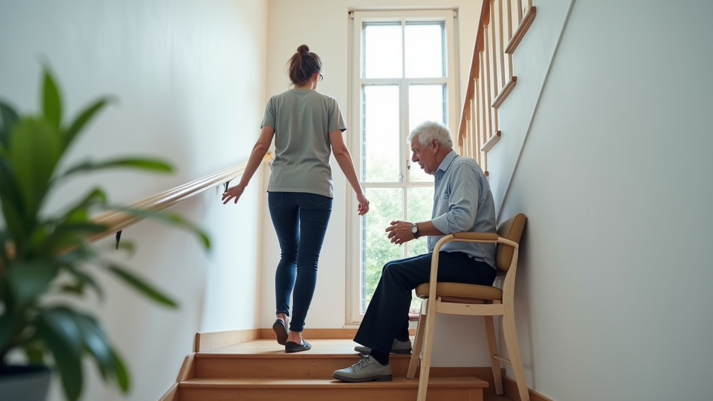 Personne âgée testant un siège monte-escalier lors d