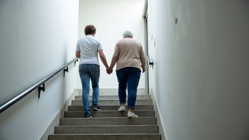 Personne âgée utilisant son monte-escalier au quotidien à Saint-Sardos