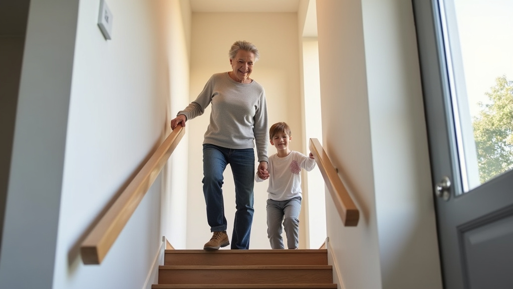 Personne âgée utilisant son monte-escalier dans sa maison à Dormans