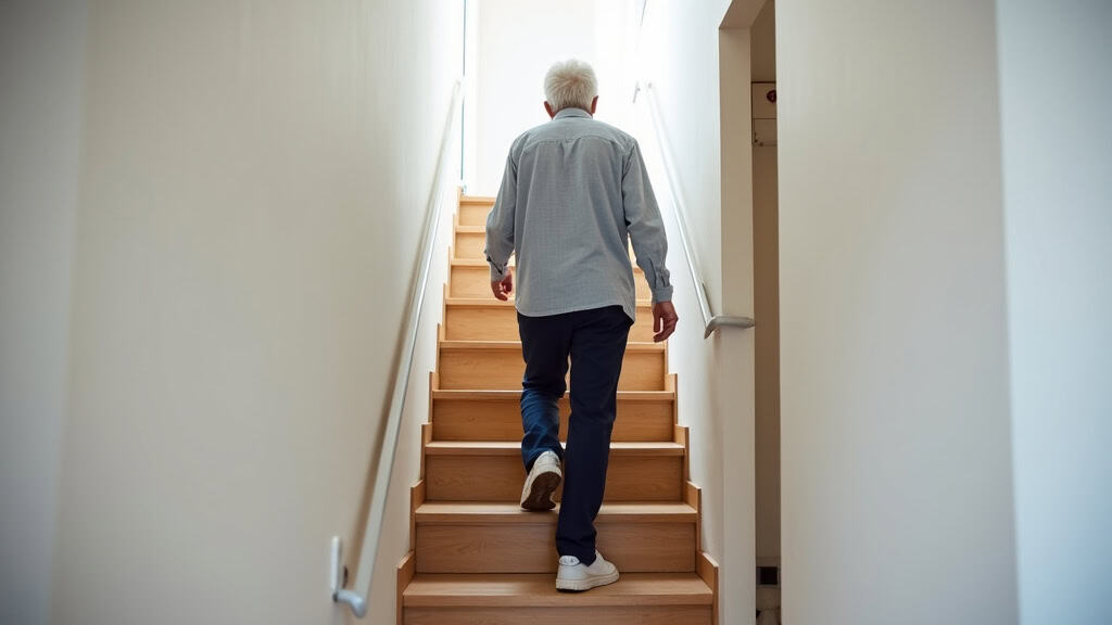 Personne âgée utilisant son monte-escalier dans une maison à Smarves