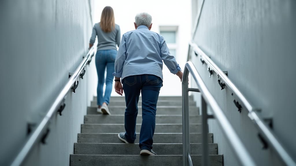 Personne âgée utilisant son monte-escalier en toute sécurité à Lanrodec