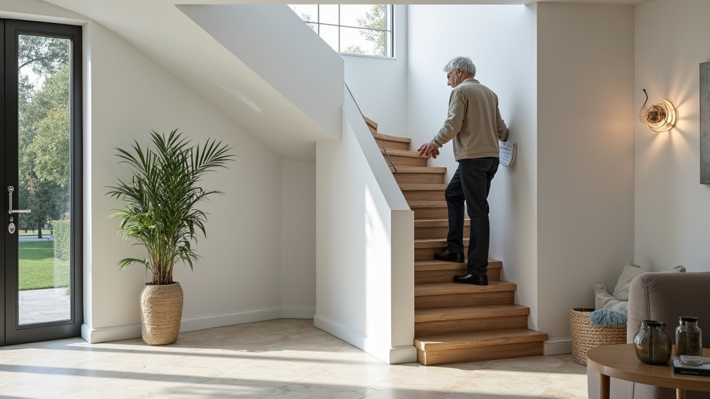 Personne âgée utilisant un monte-escalier à Auby
