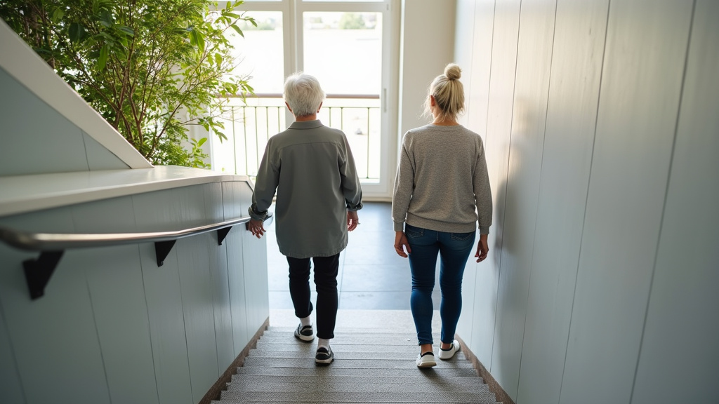 Personne âgée utilisant un monte-escalier à Avermes