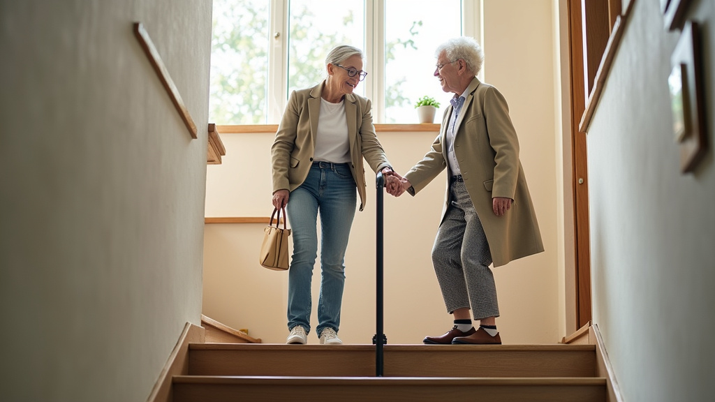 Personne âgée utilisant un monte-escalier à Les Villages Vovéens