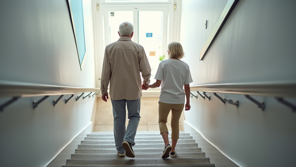 Personne âgée utilisant un monte-escalier à Miribel