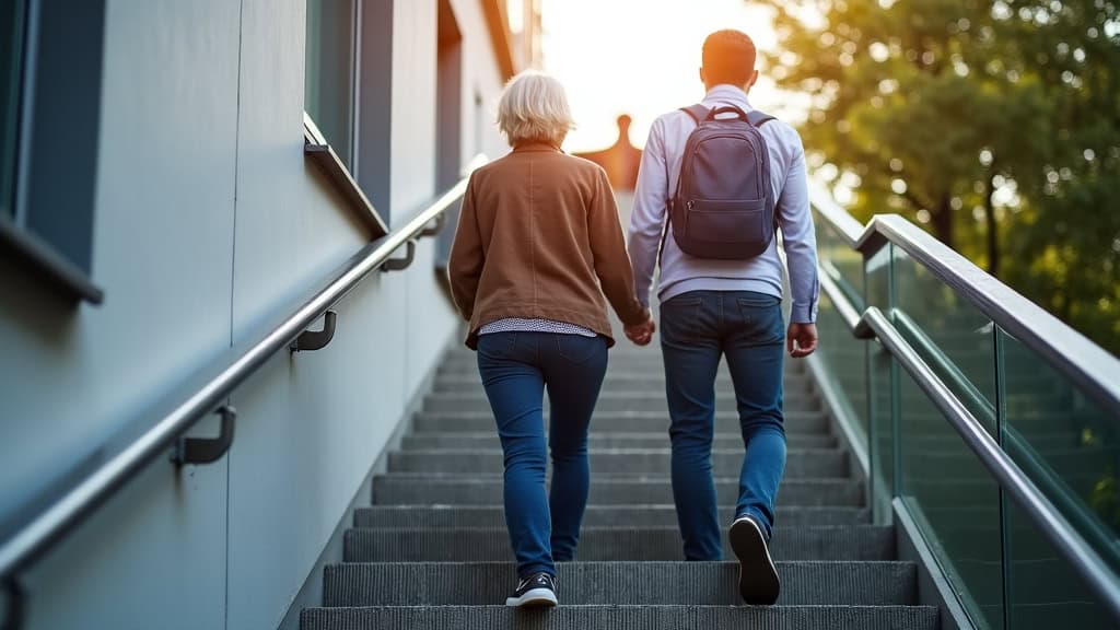 Personne âgée utilisant un monte-escalier à Wisches pour retrouver son autonomie