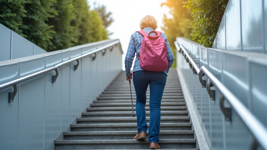 Personne âgée utilisant un monte-escalier avec ceinture de sécurité à Barenton