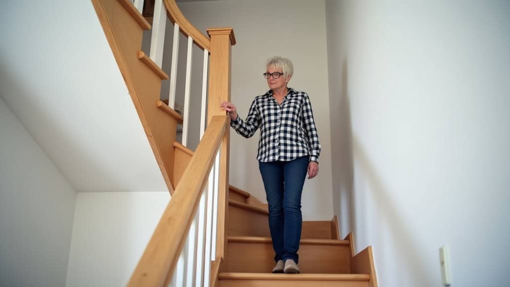 Personne âgée utilisant un monte-escalier dans sa maison à Westhalten