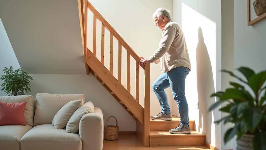 Personne âgée utilisant un monte-escalier dans sa maison de Beuzeville