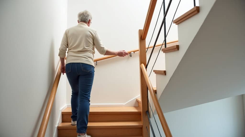 Personne âgée utilisant un monte-escalier dans sa maison