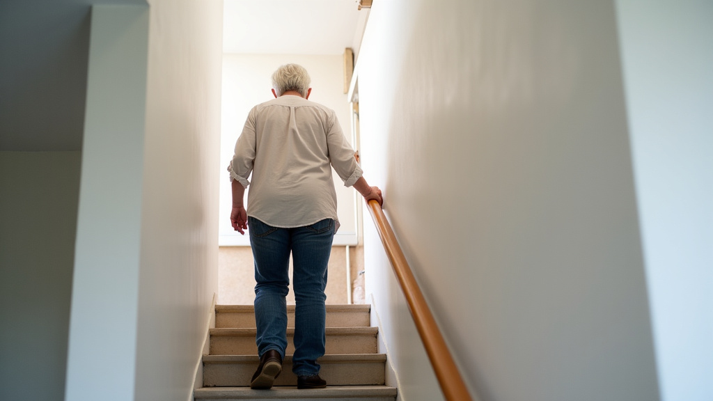 Personne âgée utilisant un monte-escalier dans une maison à Besançon
