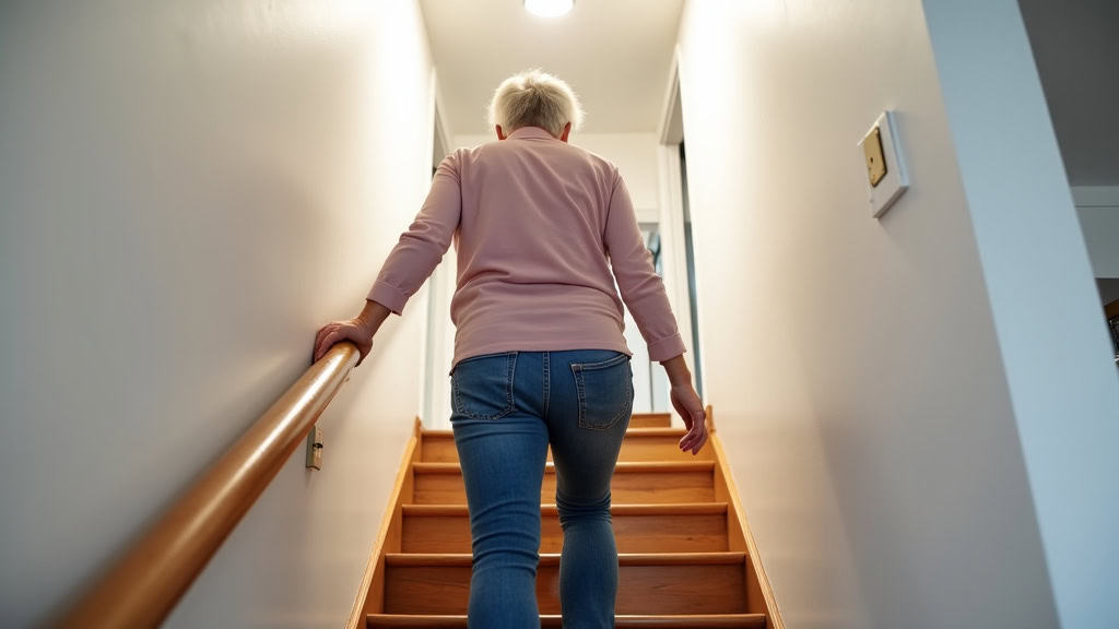 Personne âgée utilisant un monte-escalier dans une maison à Charmes