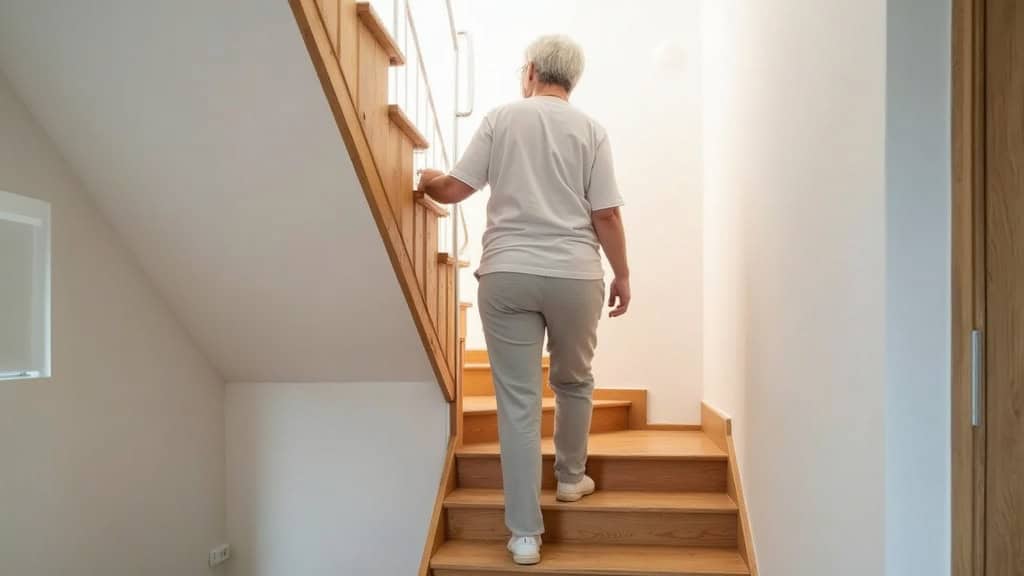 Personne âgée utilisant un monte-escalier dans une maison à Jaujac