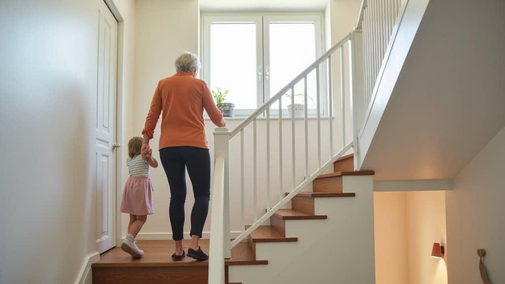 Personne âgée utilisant un monte-escalier dans une maison à Oermingen