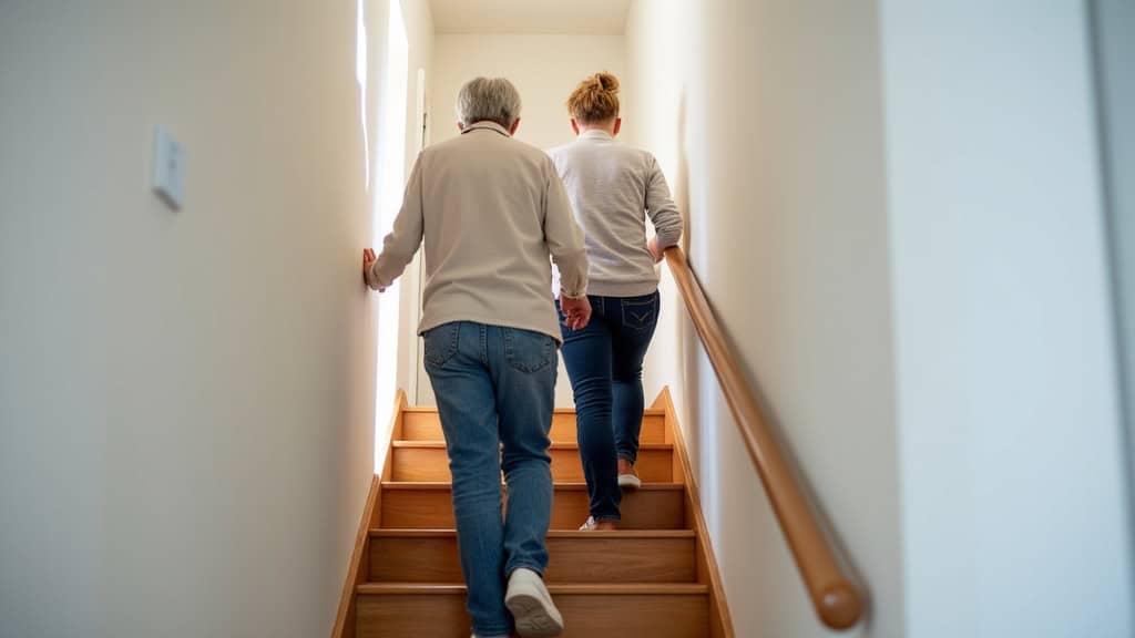 Personne âgée utilisant un monte-escalier dans une maison à Wasselonne