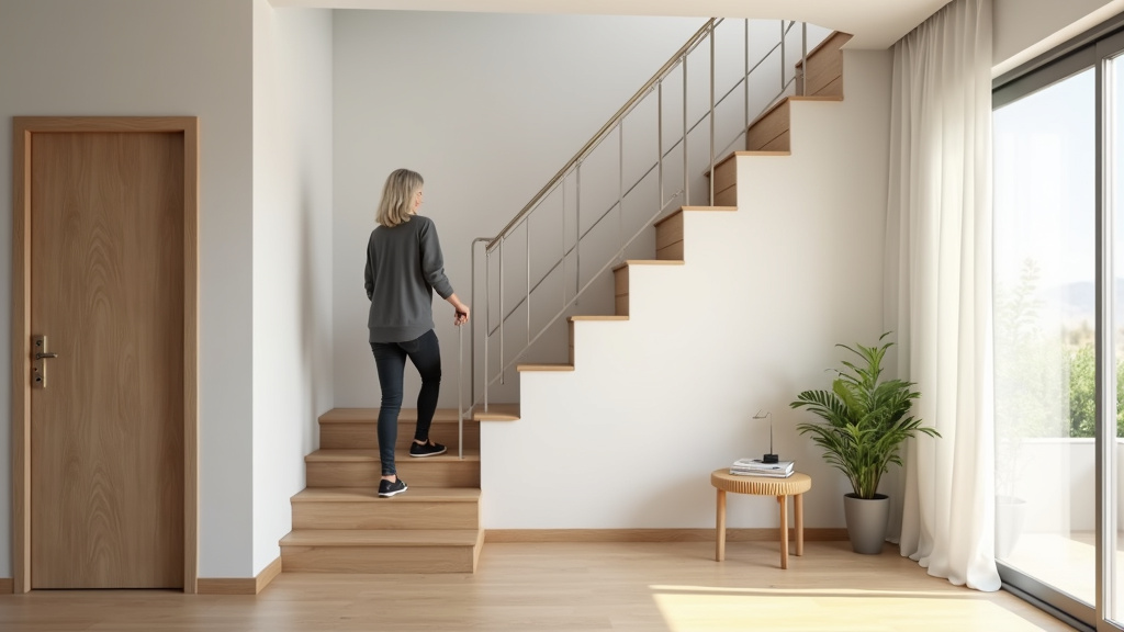 Personne âgée utilisant un monte-escalier dans une maison d