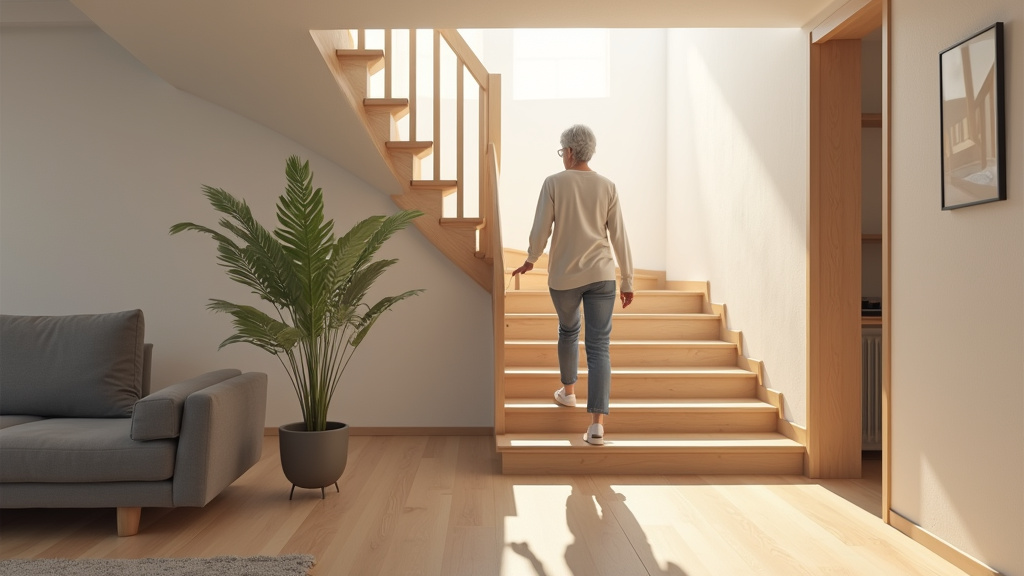 Personne âgée utilisant un monte-escalier dans une maison de Sizun