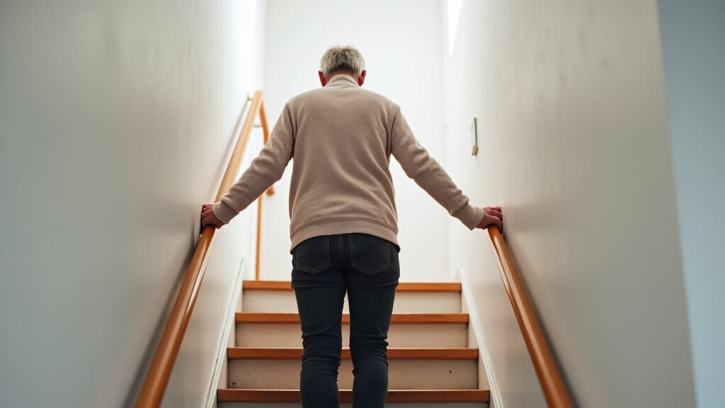 Personne âgée utilisant un monte-escalier en toute sécurité dans sa maison à Sainte-Savine