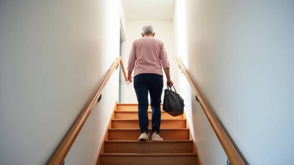 Personne âgée utilisant un monte-escalier tournant dans une maison de Champhol
