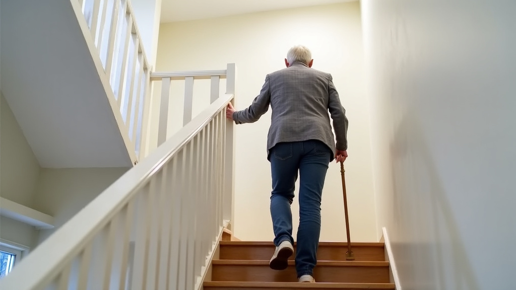 Personne âgée utilisant un monte-escalier tournant dans une maison de Toul