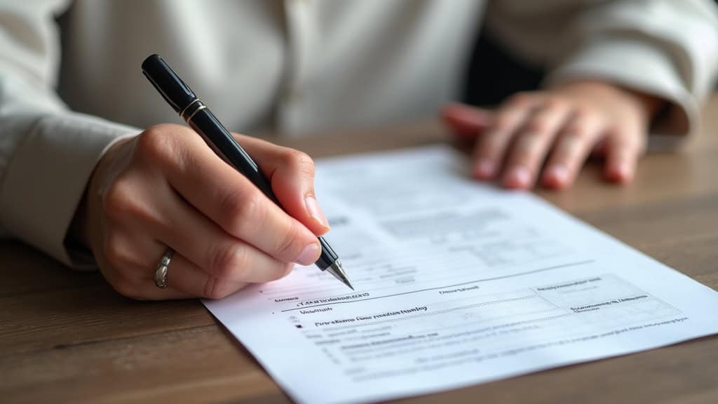 Personne remplissant un formulaire de demande d’aide financière pour un monte-escalier à Aire-sur-la-Lys