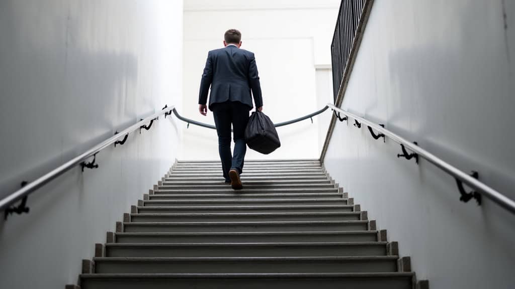 Personne utilisant un monte-escalier assis-debout dans un escalier étroit à Huisseau-sur-Cosson