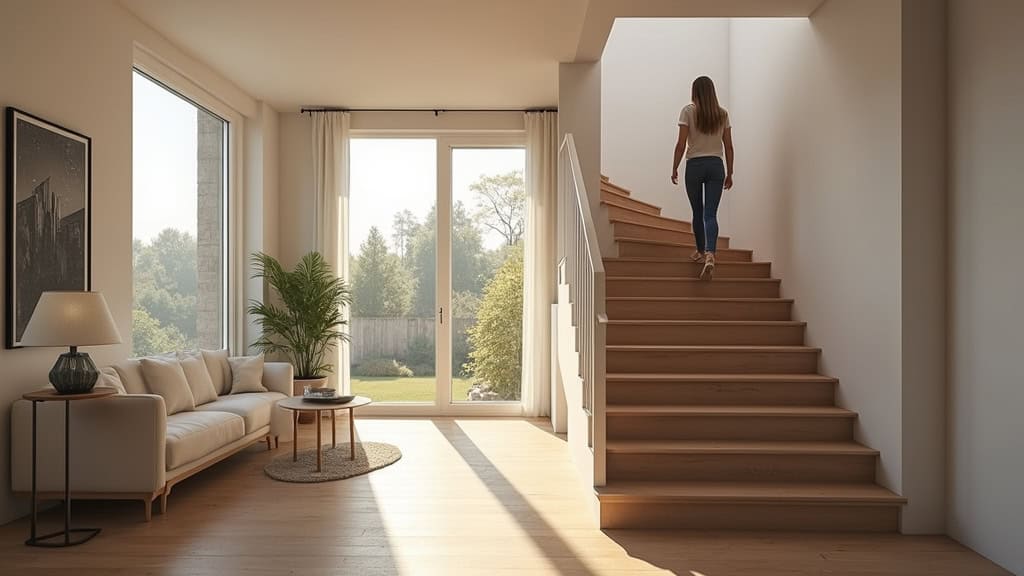 Personne utilisant un monte-escalier assis-debout dans une maison étroite à Notre-Dame-de-Bondeville