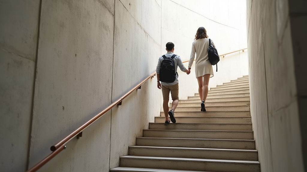 Personne utilisant un monte-escalier debout dans un escalier étroit à Buchelay