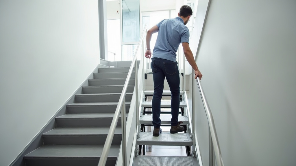 Personne utilisant un monte-escalier portable dans un escalier