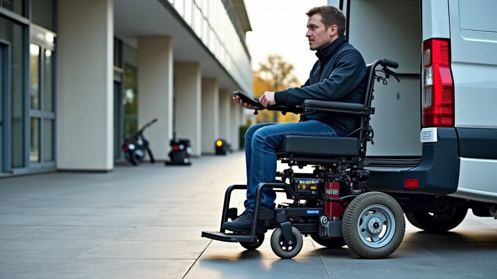 Plateforme élévatrice en cours d’utilisation à Verdelais pour un fauteuil roulant