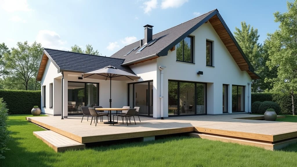 Plateforme élévatrice installée à l’extérieur d’une habitation à Montbéliard