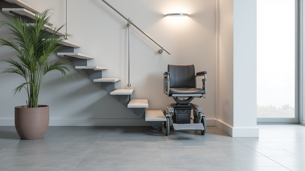 Plateforme monte escalier installée pour un fauteuil roulant à Montrodat