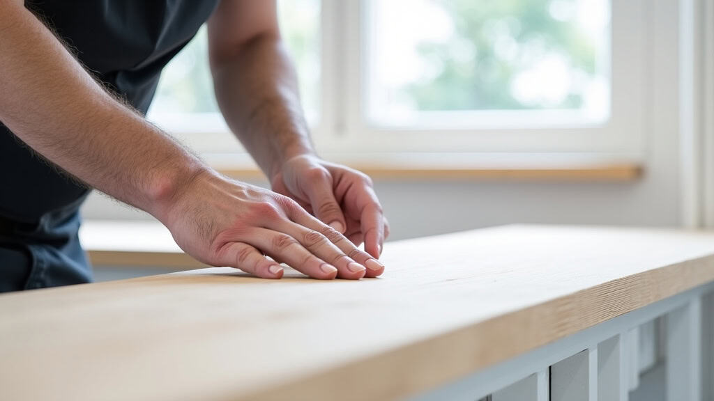 Préparation du rail sur mesure pour un monte-escalier tournant dans une maison à Saint-Marc-le-Blanc