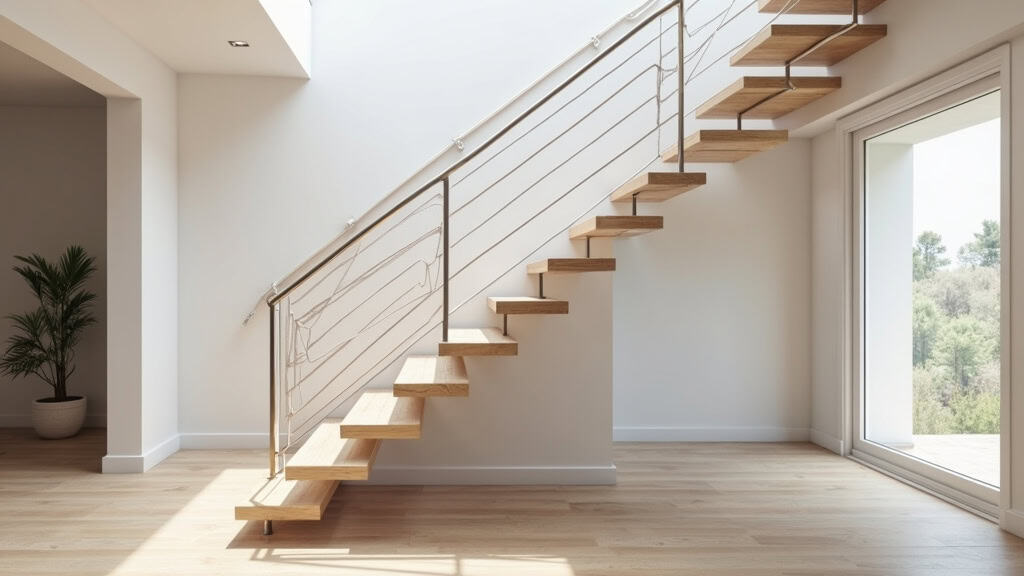 Rail d’un monte-escalier tournant installé dans une maison à Montcresson