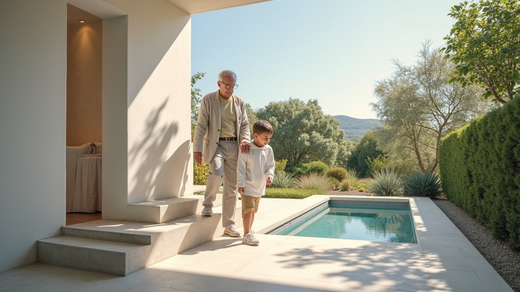 Senior utilisant son monte-escalier dans une villa à Bormes-les-Mimosas